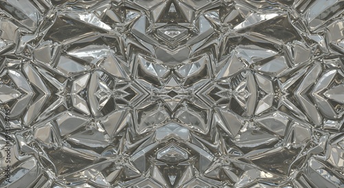 Reflective silver surfaces form a complex crystallike pattern