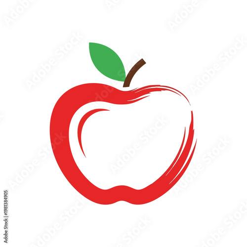 Fresh Red Apple Illustration with Green Leaf Healthy Eating Concept