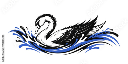 A stylized vector graphic of a swan swimming in water with a minimalist design