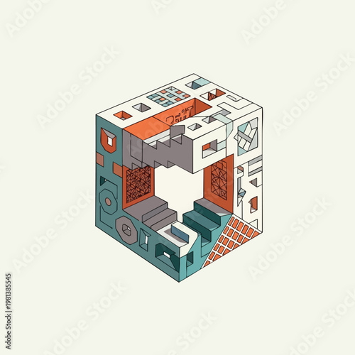 Creative Isometric 3D Interior Design Illustration for Modern Space Planning