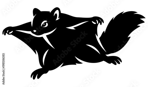 Flying squirrel gliding with spread patagium black silhouette illustration