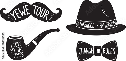 Father's day gifts vintage mustache hat pipe bowtie sketch collection