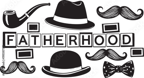 Father's day illustration hats mustaches and pipes for dad's special day