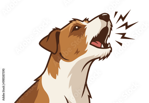 Close up portrait of cute terrier dog barking loudly vector flat illustration showing aggressive or alert canine behavior