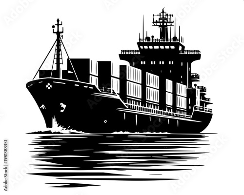 “Line-art vector drawing of a freight container in perspective view, clean and modern outline style.”