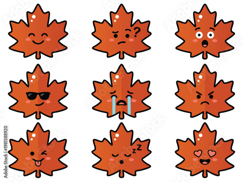 Maple Leaf Emoticons Set.