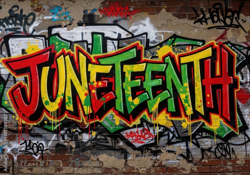 Naklejka premium Vibrant graffiti celebrating the spirit of juneteenth with bold colors and artistic flair