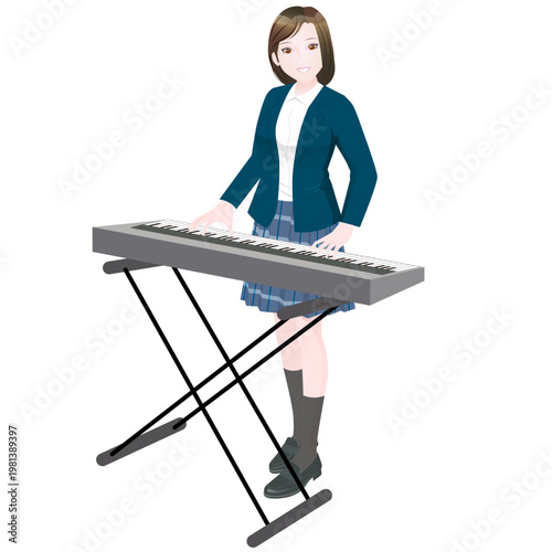 キーボードの演奏をする女子高生