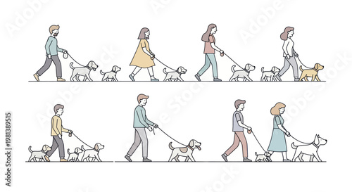 People Walking Dogs in a Line.