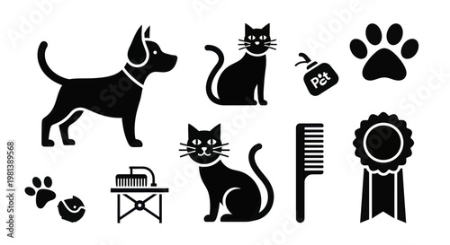 Set of Pet Grooming Icons and Symbols.