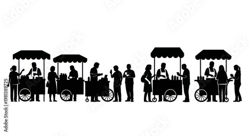 Street food vendors serving customers from carts.