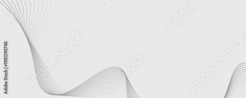 Abstract Gray and White Minimalist Wave Line Background with Smooth Dynamic Curves