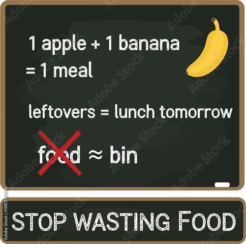 Educational Blackboard Illustration Promoting Sustainable Food Consumption Habits and Reducing Household Waste For Environmental Awareness