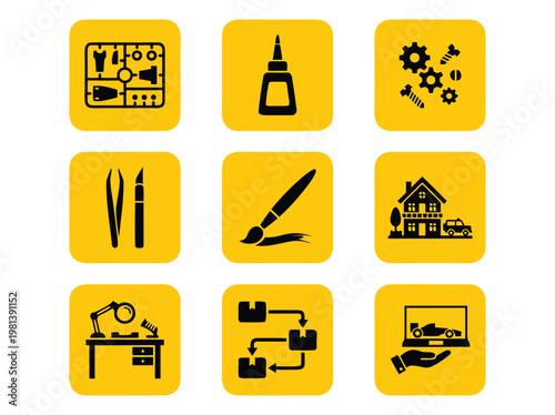 Model Building Icons Set.