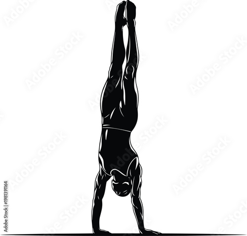 Athletic man performing handstand exercise isolated on white background digital illustration for fitness concept art