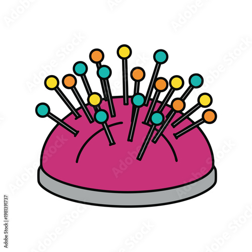 Colorful Pin Cushion with Sewing Pins for Craft and Needlework Projects