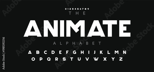 ANIMATE Technical font, digital wide cyber alphabet, letters from A to Z and numbers from 0 to 9 for you logo designs, vector illustration 10EPS