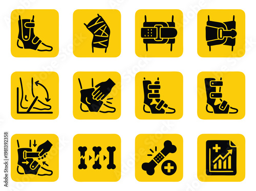 Orthopedic Medical Braces and Supports Icons.