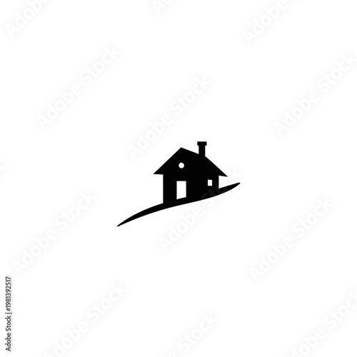 Modern minimalist house icon in clean silhouette on a gentle rise, representing home, real estate, and residential property with a simple yet elegant graphic design