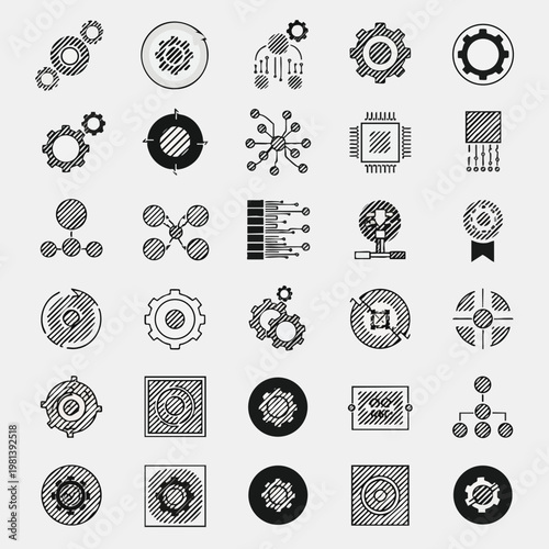 Set of Technology and Innovation Icons for Business and Digital Solutions