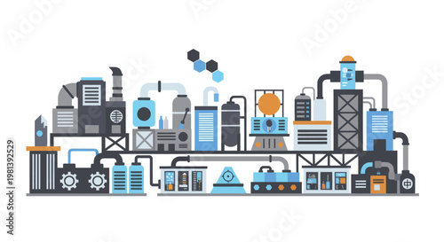 Modern Industrial Factory Production Line with Complex Machinery.
