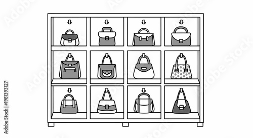Display Rack for Women's Handbags in a Store or Boutique Illustration.