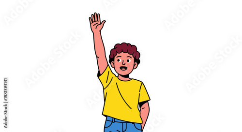 Illustration of a Boy Raising His Hand to Answer a Question.