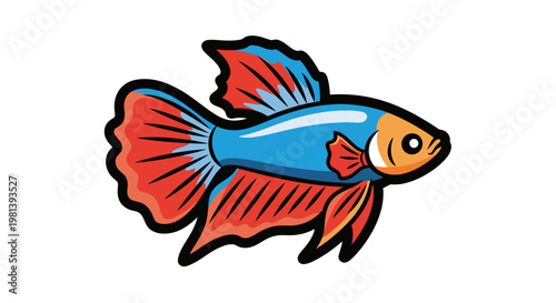 Betta Fish Vector Illustration, Vibrant Siamese Fighting Fish Graphic Design for Aquatic Pet Hobby and Aquarium Decor Projects