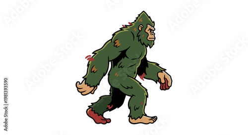 Bigfoot Walking Vector Illustration, Cryptid Creature Cartoon Graphic Style for Mythical Legend Concept Design