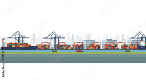Container Ship Loading and Unloading at Port Terminal.