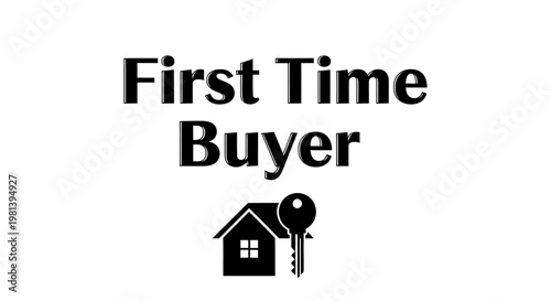 First time buyer real estate concept with house icon and key symbol.