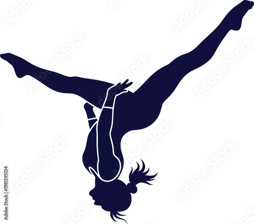 silhouette of a female gymnast performing an artistic jump isolated on a white background