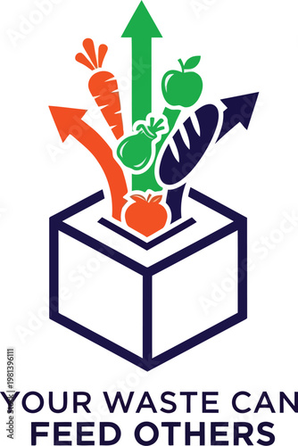 food donation box icon concept with fresh vegetables and bread for hunger relief charity campaign