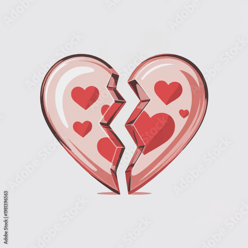 Stylized broken heart with small hearts inside inner heart valentines day heartbreak illustration relationship disappointment unrequited