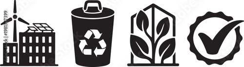 Minimalist black of recycling waste collection and eco symbols