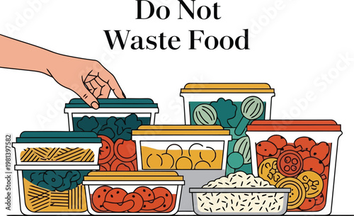 hand holding food container with leftovers label do not waste food concept vector illustration