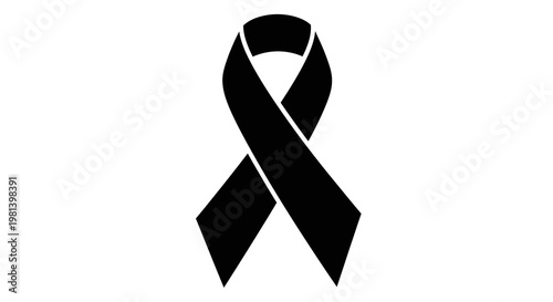 Black Awareness Ribbon Vector Illustration, Minimalist Mourning Symbol for Social Causes and Memorial Events, Flat Graphic Design Element Isolated on White Background