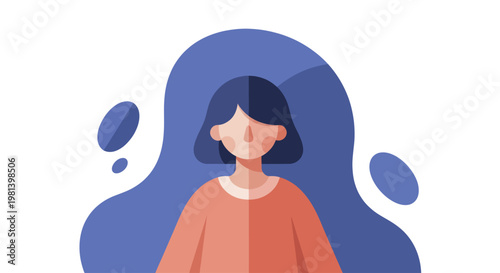 Young Woman with Dark Hair and Orange Top Illustration.