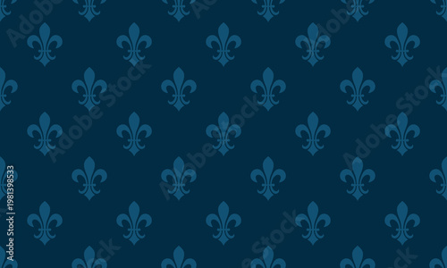 Elegant navy blue background featuring a repeating fleurdelis pattern.  Perfect for adding a touch of regal sophistication to websites, invitations, or branding materials.