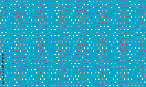 Vibrant teal polka dot pattern.  Perfect for textiles, website backgrounds, or playful branding.  The small, multicolored dots create a cheerful, energetic mood.