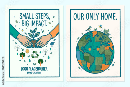 World Environment Day Poster Templates with Bold Typography and Earth Doodles