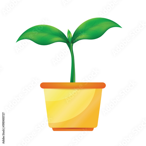 Simple Young Green Seedling in Pot Illustration. Eco Concept Illustration