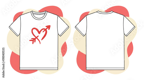 White t-shirt mockup with a hand-drawn red heart pierced by an arrow graphic t shirt short sleeve crew neck e commerce apparel design clothing
