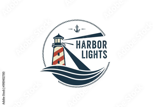 Nautical Lighthouse Beacon and Waves Logo Design for Maritime-Themed Brands, Embodying Guidance, Coastal Charm, and Professional Identity