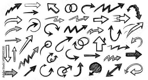A collection of various black arrows on white background