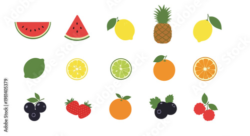 A collection of various colorful fruit icons