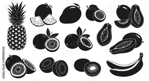 A collection of various tropical fruits