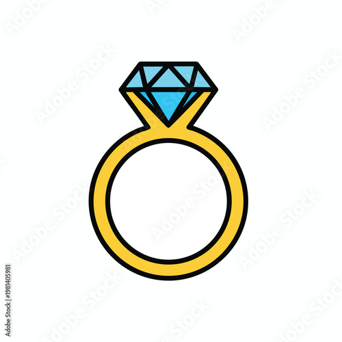 Elegant Illustration of a Sparkling Engagement Ring with a Blue Gemstone