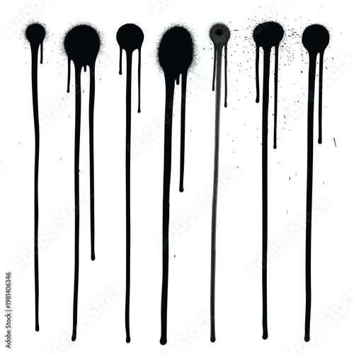 Abstract Black Paint Drips on White Background for Modern Art and Creative Design