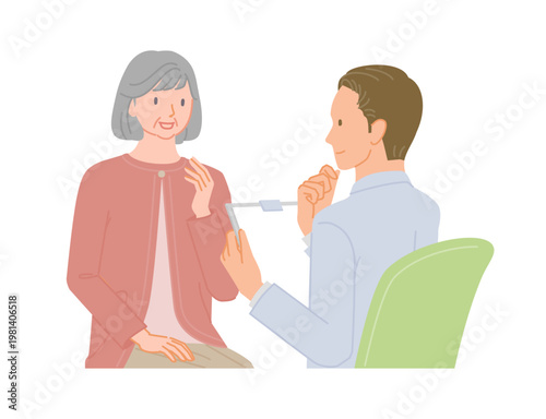 Senior woman asking doctor question during medical consultation illustration